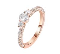 Lirzxin Anillos de compromiso de aniversario para mujer, anillo de oro rosa de 18 quilates para mujer, media fila de eternidad con anillos redondos de moissanita de 0,5 quilates, oro rosa, L 1/2, Oro