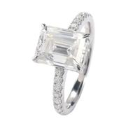 Lirzxin Anillos de compromiso de aniversario para mujer, oro blanco de 18 quilates, anillos de promesa para mujer, media eternidad con moissanita rectangular de 4 garras, anillo de oro blanco de 2