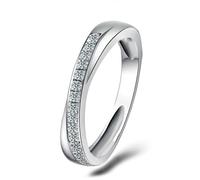 Lirzxin Anillos de compromiso de boda, anillo de aniversario para mujer, oro blanco de 18 quilates, diseño de cruz de media eternidad con moissanita redonda, oro blanco, M 1/2, Oro blanco, Moissanita