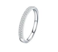 Lirzxin Anillos de compromiso de boda para mujer, anillo de compromiso de oro blanco de 18 quilates para mujer, media eternidad, doble fila redonda, moissanita, oro blanco, M 1/2, Oro blanco de 9