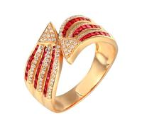 Lirzxin Anillos de compromiso de oro amarillo de 18 quilates para ella, anillo de compromiso de boda para mujer con una amplia fila brillante con rubí rojo creado en laboratorio de 1,1 quilates y