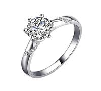 Lirzxin - Anillos de compromiso de oro blanco de 14 quilates para ella, anillos de boda, clásicos de 6 puntas de 0,5 ct/1 ct/2 quilates redondos de moissanita, oro blanco, 10, Oro blanco, Moissanita