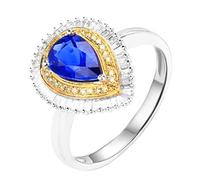 Lirzxin Anillos de compromiso de oro blanco de 18 quilates para mujer, anillo de compromiso de lujo de 3 puntas, zafiro azul creado en laboratorio de 1,3 quilates y moissanita de 2,77 quilates, oro