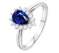 Lirzxin Anillos de compromiso de oro blanco de 9 quilates para mujer, anillo de boda clásico de gota de agua de 0,5 quilates/1 quilates, zafiro y moissanita azul creado en laboratorio, anillo de oro