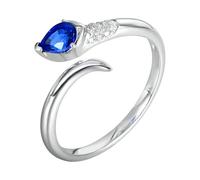 Lirzxin Anillos de compromiso de oro blanco de 9 quilates para mujer, anillo de boda, diseño abierto, gota de agua azul de 0,5 quilates, zafiro y moissanita, anillo de oro blanco, L 1/2, Oro blanco de
