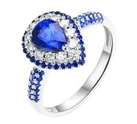 Lirzxin Anillos de compromiso de oro blanco de 9 quilates para mujer, anillo de boda para mujer, anillo de lujo de 1,1 quilates, zafiro azul creado en laboratorio y moissanita de 0,24 quilates, oro