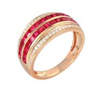Lirzxin Anillos de compromiso de oro rosa de 14 quilates para mujer, anillo de compromiso para su amplia fila brillante de 1,46 quilates, rubí y moissanita creados en laboratorio, oro rosa, T 1/2, Oro