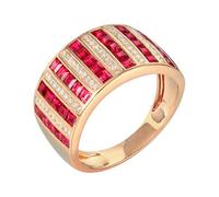 Lirzxin Anillos de compromiso de oro rosa de 14 quilates para mujer, anillo de promesa para su amplia fila brillante de 1,82 quilates, rubí y moissanita creados en laboratorio, oro rosa, 5, Oro rosa