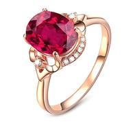 Lirzxin Anillos de compromiso de oro rosa de 18 quilates para mujer, anillo de boda, elegante flor de 0,9 quilates a 3 quilates, rubí rojo ovalado creado en laboratorio y moissanita, oro rosa, 12, Oro