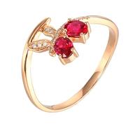 Lirzxin Anillos de compromiso de oro rosa de 9 quilates para mujer, anillo de boda para mujer, diseño de libélula con rubí rojo ovalado de 0,43 quilates y moissanita, anillo de oro rosa, T 1/2, Oro