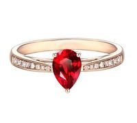 Lirzxin Anillos de compromiso de oro rosa de 9 quilates para mujer, anillo de compromiso para mujer, 3 puntas, gota de agua de 0,5 ct/1 ct, rubí y moissanita creados en laboratorio, oro rosa, X 1/2