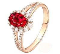 Lirzxin Anillos de compromiso de plata de ley 925 para ella, anillo de boda para mujer, diseño hueco, flor de 0,6 ct/1 ct, rojo ovalado creado en laboratorio, rubí y moissanita, oro rosa, X 1/2, Plata
