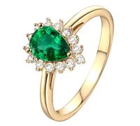 Lirzxin Anillos de compromiso de plata de ley 925 para mujer, anillo de boda clásico de gota de agua de 0,73 ct/1,05 quilates, esmeralda y moissanita creada en laboratorio verde, anillo de oro, X 1/2