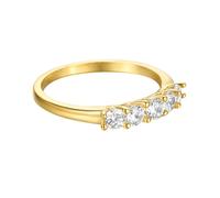 Lirzxin Anillos de compromiso para mujer, anillo de boda de oro de 18 quilates para mujer, clásico de una sola fila con moissanita redonda, anillos de oro amarillo, P 1/2, Oro amarillo, Moissanita