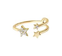 Lirzxin Anillos de compromiso para mujer, anillo de compromiso de oro amarillo de 18 quilates, anillo de compromiso para mujer, diseño abierto ajustable, anillos de moissanita redonda, oro amarillo, M