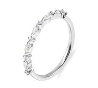 Lirzxin Anillos de compromiso para mujer, anillo de compromiso de oro blanco de 18 quilates, diseño de media fila con moissanita redonda marquesa, oro blanco, M 1/2, Platino, Moissanita