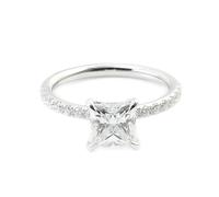 Lirzxin Anillos de compromiso para mujer, anillo de compromiso de oro blanco de 18 quilates, elegante media eternidad con moissanita cuadrada de princesa de 4 garras, anillo de oro blanco de 1 quilate