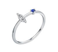 Lirzxin Anillos de compromiso para mujer, anillo de eternidad de oro blanco de 18 quilates, delicado moissanita marquesa y zafiro redondo, anillos de compromiso de oro blanco para mamá, novia, novia