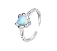 Lirzxin Anillos de compromiso para mujer, anillo de oro blanco de 18 K abierto ajustable simple con piedra de luna corazón de 0,75 ct anillo compromiso boda oro blanco para novia, novia, 15, Oro