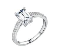 Lirzxin Anillos de compromiso para mujer, anillo de oro blanco de 18 quilates elegante de media eternidad con 4 garras moissanita rectangular de 1 ct alianzas de boda de oro blanco para novia, novia
