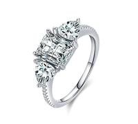 Lirzxin Anillos de compromiso para mujer, anillo de oro blanco para mujer de 18 quilates, media eternidad de lujo, moissanita rectangular de 2 ct, anillo de compromiso o boda de oro blanco para novia