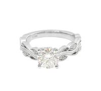 Lirzxin Anillos de compromiso para mujer, anillos de boda de oro blanco de 18 quilates para mujer, diseño vintage de hoja con moissanita redonda de 1 quilate, anillo de oro blanco, M 1/2, Oro blanco