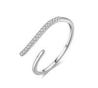 Lirzxin Anillos de compromiso para mujer, de oro blanco de 18 quilates, abierto, ajustable, línea fina, con moissanita redonda, anillos de compromiso o boda, de oro blanco para mamá, novia, novia, 16