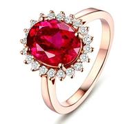 Lirzxin Anillos de compromiso para mujer, plata de ley 925, anillo de boda para mujer, flor clásica de 1,4 quilates a 4 quilates, rojo ovalado creado en laboratorio, rubí y moissanita, oro rosa, T 1/2