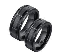 Lirzxin Anillos de compromiso para mujeres y hombres, juego de anillos de compromiso de tungsteno para parejas, diseño de neumáticos, cepillado mate, 8 mm, redondos, negros, Women Size T 1/2 & Men