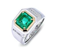 Lirzxin Anillos de hombre boda, anillo de oro blanco 14 K esmeralda sintética cuadrada de 2,2 ct y moissanita simple y ancho anillos hombre compromiso oro blanco para promesa, 11, Oro blanco de 14