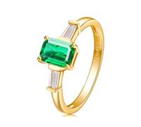 Lirzxin Anillos de mujer de oro amarillo de 14 quilates, anillo de alianza de mujer elegante con 4 puntas de esmeralda sintética rectangular de 0,6 ct-1,80 ct y moissanita anillo para mamá, novia, de