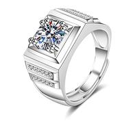 Lirzxin Anillos de oro 750 de 18 quilates para hombre, ajustables, anchos, diseño geométrico con 8 dientes, redondos, diamantes creados, anillos de compromiso, oro blanco, 57 (18.1), Oro blanco de 18
