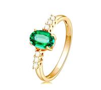 Lirzxin Anillos de oro amarillo de 9 quilates para mujer, anillo de promesa simple de 0,50 ct/0,80 ct, esmeralda y moissanita creada en laboratorio, oro amarillo, X 1/2, Oro amarillo de 9 quilates