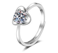 Lirzxin Anillos de oro blanco 585 para mujer, 14 quilates, anillo de compromiso para mujer, ajustable, redondo, diamante creado en triángulo, anillos de boda, anillos de boda, oro blanco, 57 (18.1