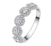 Lirzxin Anillos de oro blanco 750 de 18 K, alianzas de boda, anillos de boda, anillos de pareja, anillos brillantes de halo flor, anillo de eternidad, serie con moissanit redondo, anillos para mujer
