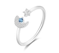 Lirzxin Anillos de oro blanco 750 de 18 quilates para mujer, anillo de compromiso, mujer, estrella y luna, diseño ajustable, abierto con topacio redondo, moissanita, anillos de amistad, anillos de