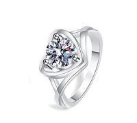 Lirzxin Anillos de oro blanco de 14 quilates para mujer, anillo de boda para mujer, diamante redondo creado en corazón retorcido anillos de compromiso de oro blanco, 47 (15.0), Oro blanco 585 de 14