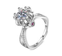 Lirzxin Anillos de oro blanco de 18 quilates para mujer, anillo de boda para mujer, ajustable, corona de lujo, flor de 6 dientes, 1 quilate, redondo, diamante y moissanita, anillos de compromiso