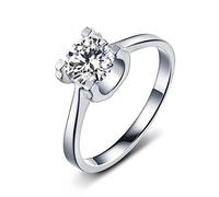 Lirzxin Anillos de oro blanco de 9 quilates para mujer, anillos de boda para mujer, geométrico, solitario de 4 puntas, 0,5 ct/1 ct, anillos de boda de moissanita redonda, oro blanco, M 1/2, Oro blanco