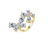 Lirzxin Anillos de oro para mujer 585 de 14 quilates, anillos de boda para mujer, ajustables, diseño de mariposa abierta con gotas de agua y moissanita, anillos de boda, anillos de boda, anillos de