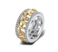 Lirzxin Anillos de oro para mujer 750 de 18 quilates, anillo de boda para mujer, diseño hueco de lujo, diseño de elefante con redondo, diamantes creados, anillos de amistad, oro amarillo, 48 (15.3