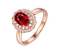 Lirzxin Anillos de plata 925 para mujer, anillo de boda para mujer, elegante flor de 0,6 ct/1 ct, rojo ovalado creado en laboratorio, rubí y moissanita, anillo de oro rosa, X 1/2, Plata de ley, Rubí