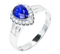 Lirzxin Anillos de plata de ley 925 para mujer, anillo de compromiso simple, elegante gota de agua de 1,3 quilates, zafiro azul creado en laboratorio y moissanita de 0,29 quilates, Q 1/2, Plata de ley