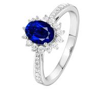Lirzxin Anillos de plata de ley 925 para mujer, anillo de promesa para mujer, diseño de flor, 0,6 quilates a 1,05 quilates, color azul ovalado de zafiro y moissanita, anillo de plata, L 1/2, Plata de