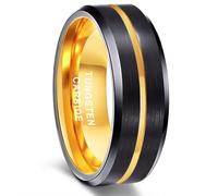 Lirzxin - Anillos para hombre de tungsteno, anillo de boda de compromiso, promesa de 6 mm y 8 mm, ancho bicolor cepillado en el centro con ranurado, Tungsteno, Ninguna piedra preciosa