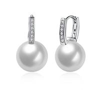 Lirzxin - arete colgantes de oro amarillo de 9 quilates para mujer, aro redondo de diamantes con perlas para mujer, oro, Una talla, Oro blanco de 9 quilates, Perla Diamante