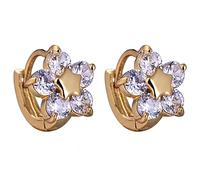 Lirzxin - arete de aro de oro amarillo de 9 quilates para mujer, diseño de flor de estrella con aro redondo de moissanita para mujer, color dorado, Una talla, Oro amarillo de 9 quilates, Moissanita