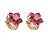 Lirzxin - arete de aro de oro amarillo de 9 quilates para mujer, diseño de flor de estrella con aro redondo de moissanita para mujer, color dorado, Una talla, Oro amarillo de 9 quilates, Rubí