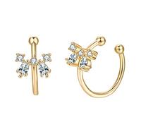 Lirzxin - arete de oro amarillo de 9 quilates para mujer, mariposa no perforadora con moissanita redonda blanca para mujer, color dorado, Una talla, Oro amarillo de 9 quilates, Moissanita