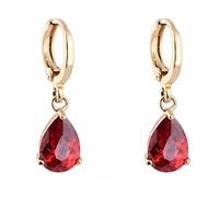 Lirzxin - arete de oro de 9 quilates para mujer, con forma de gota de agua, arete colgantes de peridoto, para mujer, oro, Una talla, Oro amarillo de 9 quilates, Rubí sintético